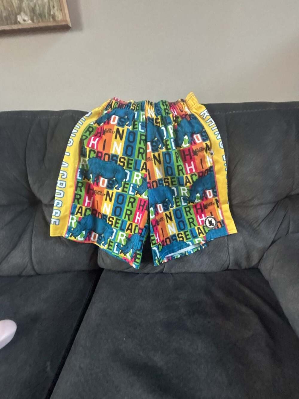 Flow Society Mens Lacrosse Mesh Shorts with Rhino Graphic Print